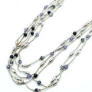 LIZ CLAIBORNE 5 Strand Necklace VNTG Silver-tone Blue, Deep Navy & Silver Bead